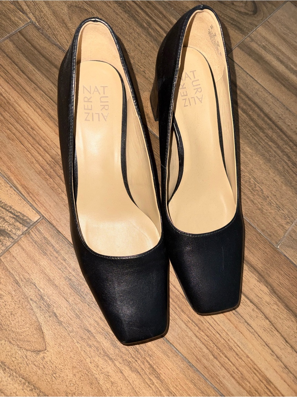 Naturalizer Black Leather Square-Toe Pumps